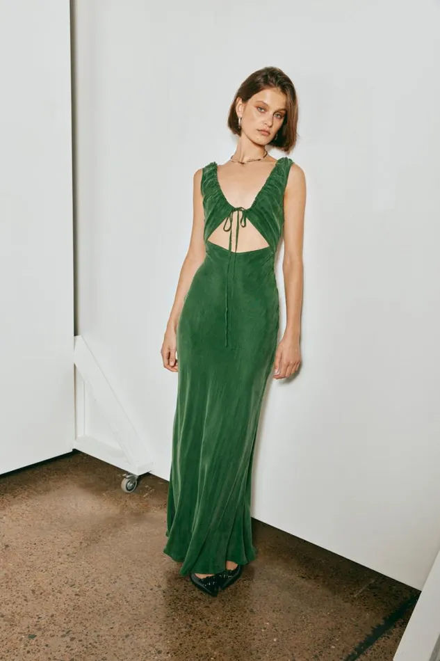 VRG GRL After Dark Bias Cut Maxi Dress Forest Women MidiMaxi Dresses