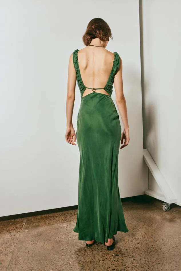 VRG GRL After Dark Bias Cut Maxi Dress Forest Women MidiMaxi Dresses