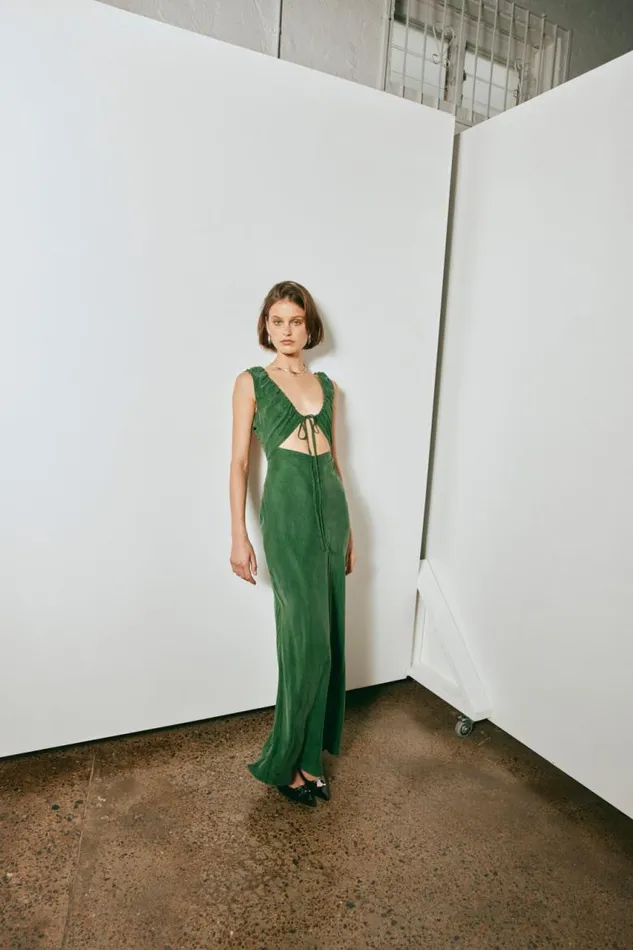 VRG GRL After Dark Bias Cut Maxi Dress Forest Women MidiMaxi Dresses