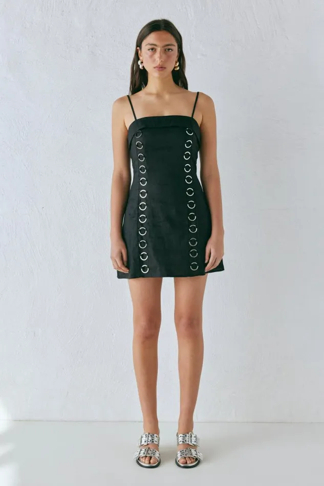 VRG GRL Alessa Linen Mini Dress Black Women Mini Dresses VRG GRL Alessa Linen Mini Dress Black Women Mini Dresses