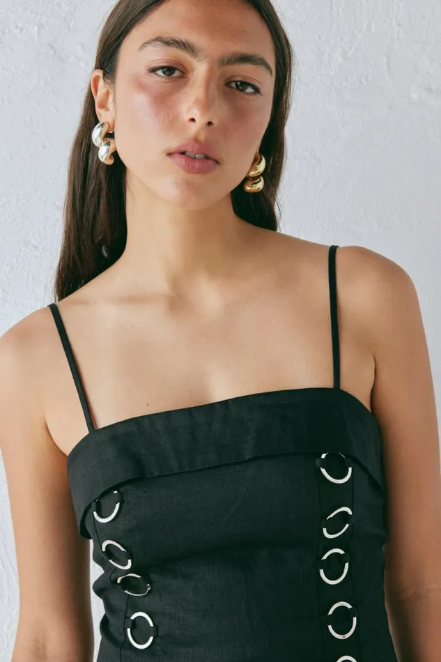 VRG GRL Alessa Linen Mini Dress Black Women Mini Dresses VRG GRL Alessa Linen Mini Dress Black Women Mini Dresses
