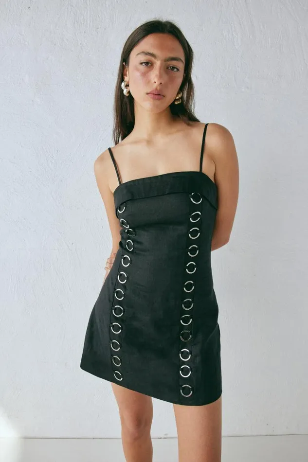 VRG GRL Alessa Linen Mini Dress Black Women Mini Dresses VRG GRL Alessa Linen Mini Dress Black Women Mini Dresses
