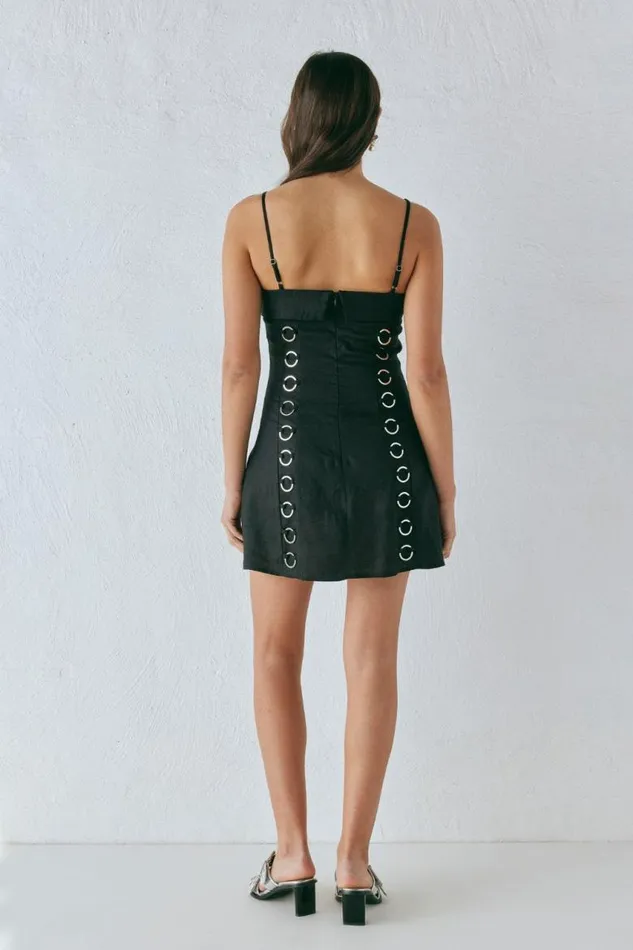 VRG GRL Alessa Linen Mini Dress Black Women Mini Dresses VRG GRL Alessa Linen Mini Dress Black Women Mini Dresses