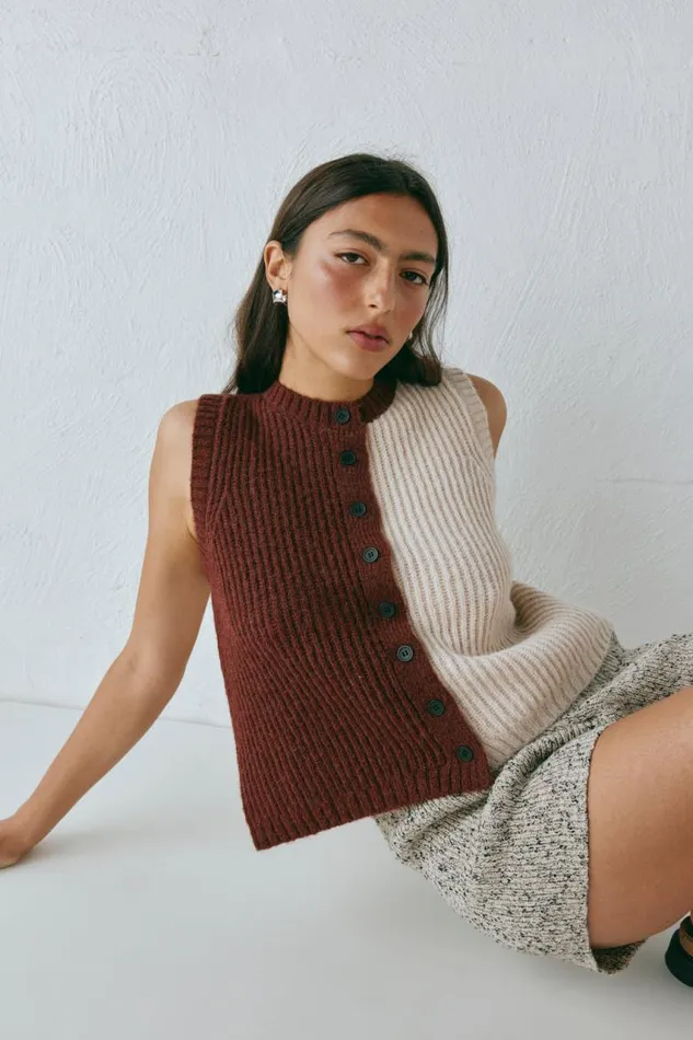 VRG GRL Bridgette Knit Vest Splice Women Vests
