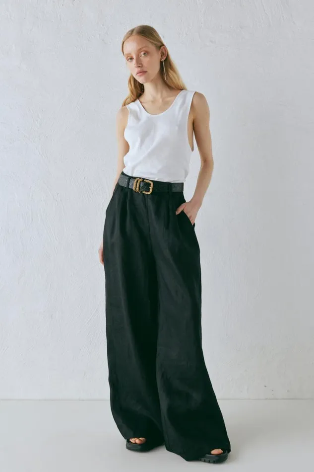 VRG GRL Energy Flows Linen Pants Black Women Pants