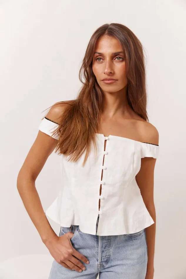 VRG GRL Fia Linen Top White Women Sleeveless