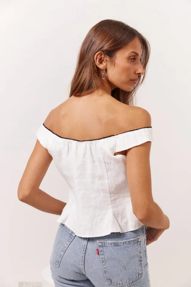VRG GRL Fia Linen Top White Women Sleeveless