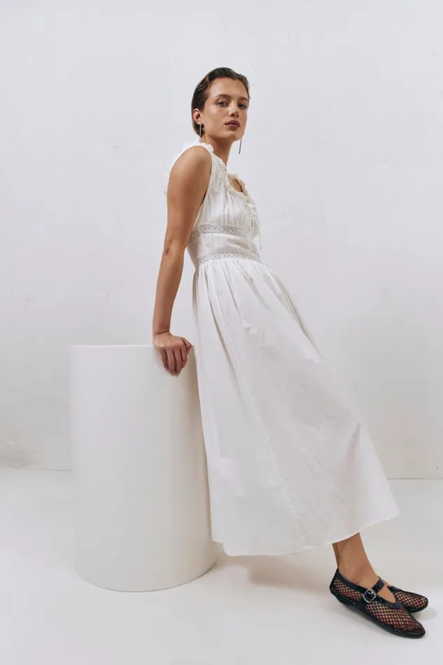 VRG GRL French Silhouette Midi Dress White Women MidiMaxi Dresses