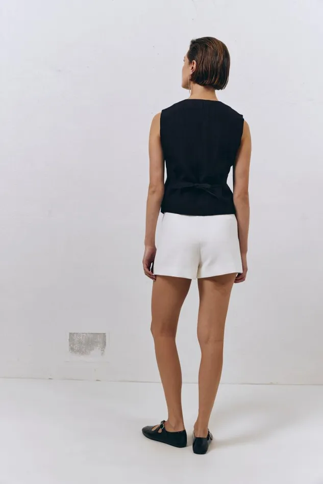 VRG GRL Italian Streets Linen Vest Black Women Sleeveless