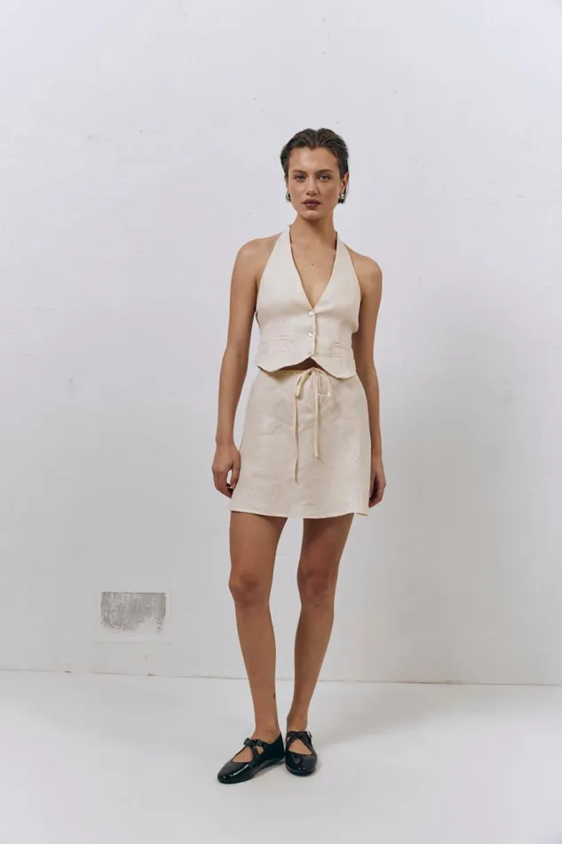 VRG GRL Los Cabos Linen Vest Cream Women Sleeveless