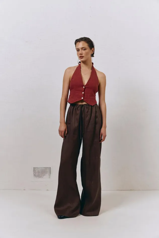 VRG GRL Los Cabos Linen Vest Wine Women Vests