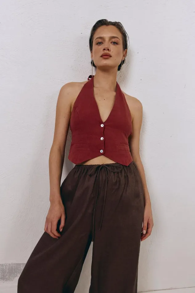 VRG GRL Los Cabos Linen Vest Wine Women Vests