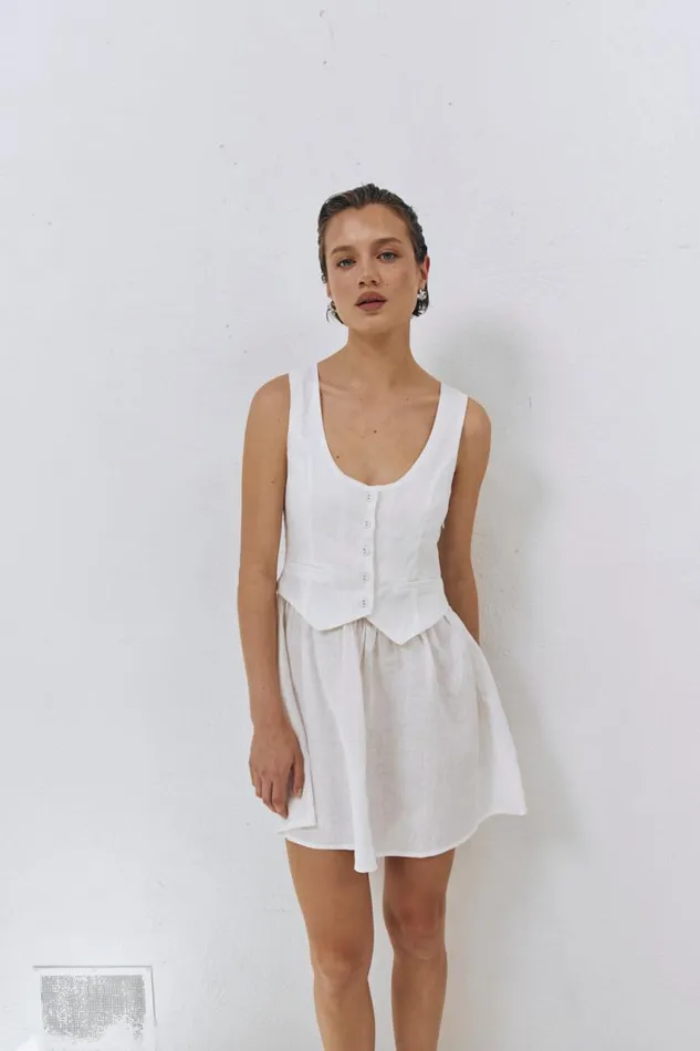 VRG GRL Ma Cherie Linen Mini Dress White Women Mini Dresses
