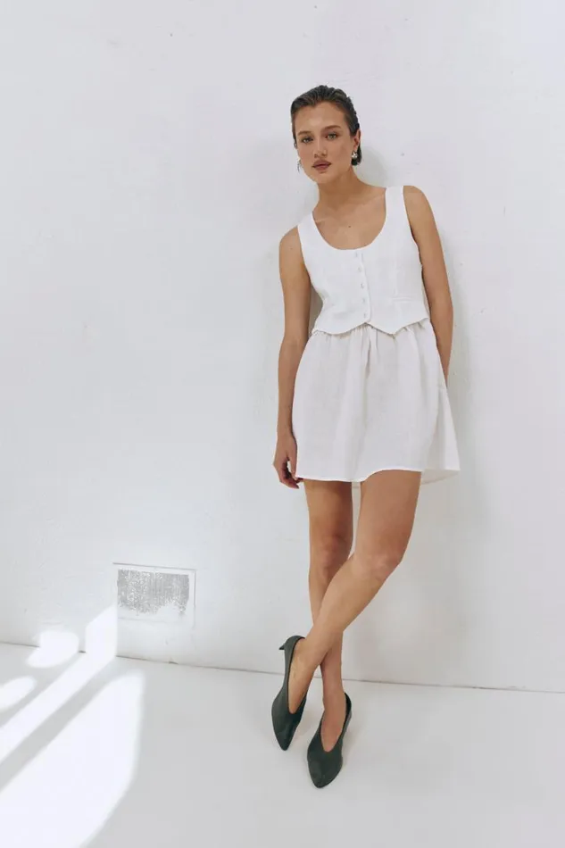 VRG GRL Ma Cherie Linen Mini Dress White Women Mini Dresses