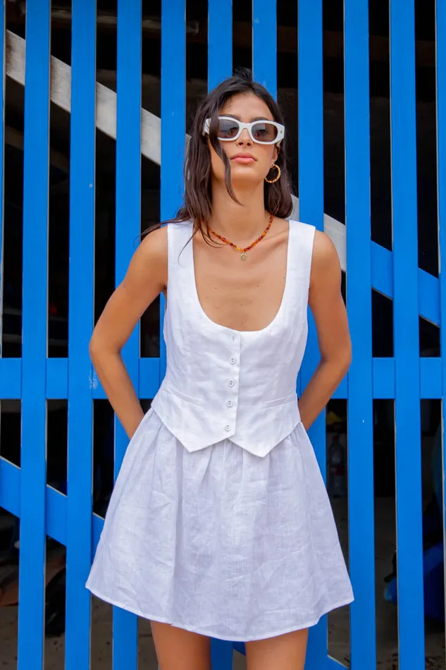 VRG GRL Ma Cherie Linen Mini Dress White Women Mini Dresses