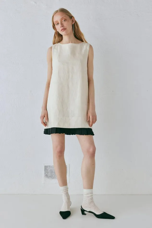 VRG GRL Musa Linen Mini Dress Cream Women Mini Dresses