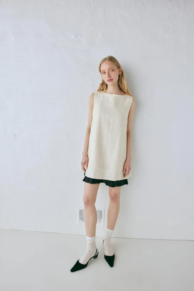 VRG GRL Musa Linen Mini Dress Cream Women Mini Dresses