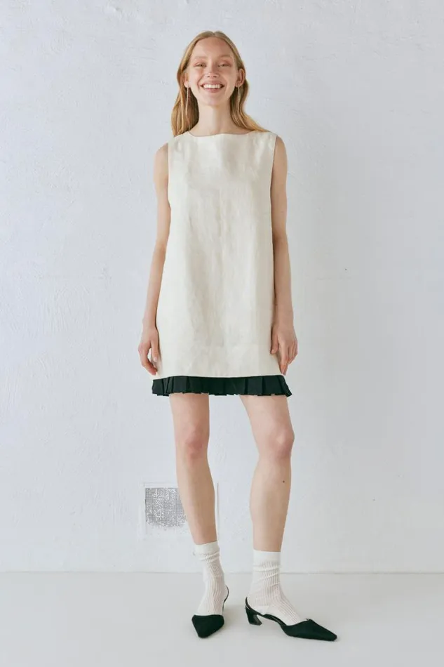 VRG GRL Musa Linen Mini Dress Cream Women Mini Dresses