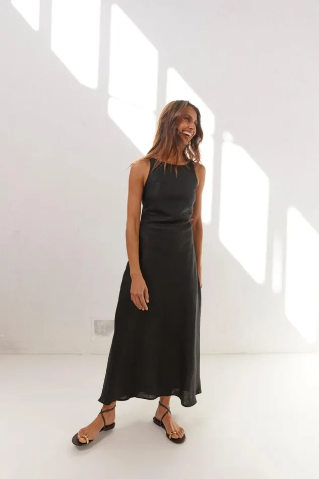 VRG GRL Opal Linen Maxi Dress Black Women MidiMaxi Dresses