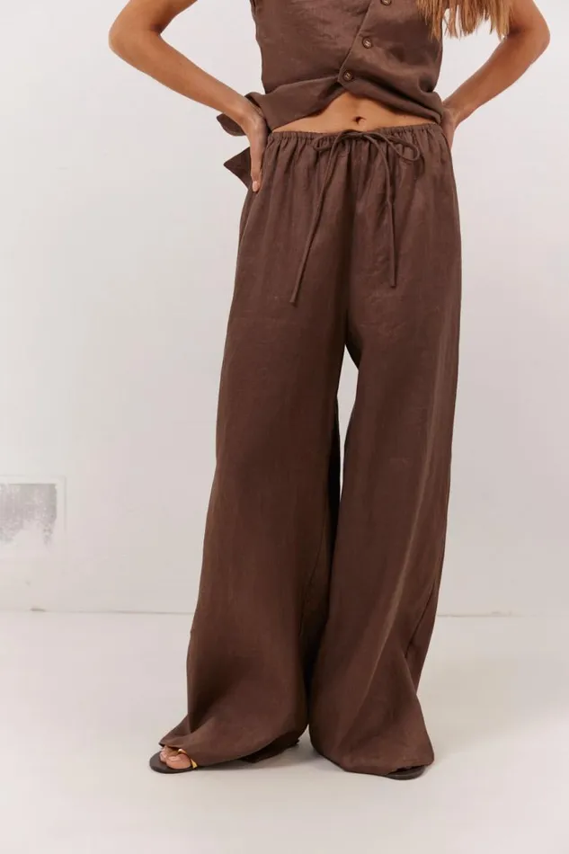 VRG GRL Raya Linen Pants Chocolate Women Sets