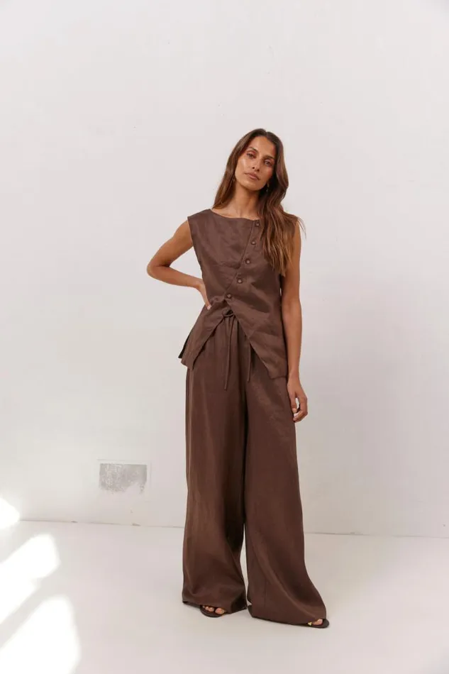 VRG GRL Raya Linen Pants Chocolate Women Sets