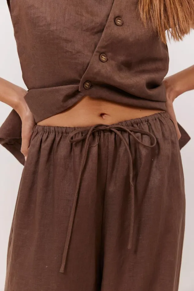VRG GRL Raya Linen Pants Chocolate Women Sets