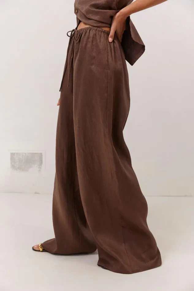 VRG GRL Raya Linen Pants Chocolate Women Sets