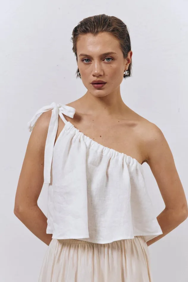 VRG GRL Slow Living Linen Top White Women Sleeveless