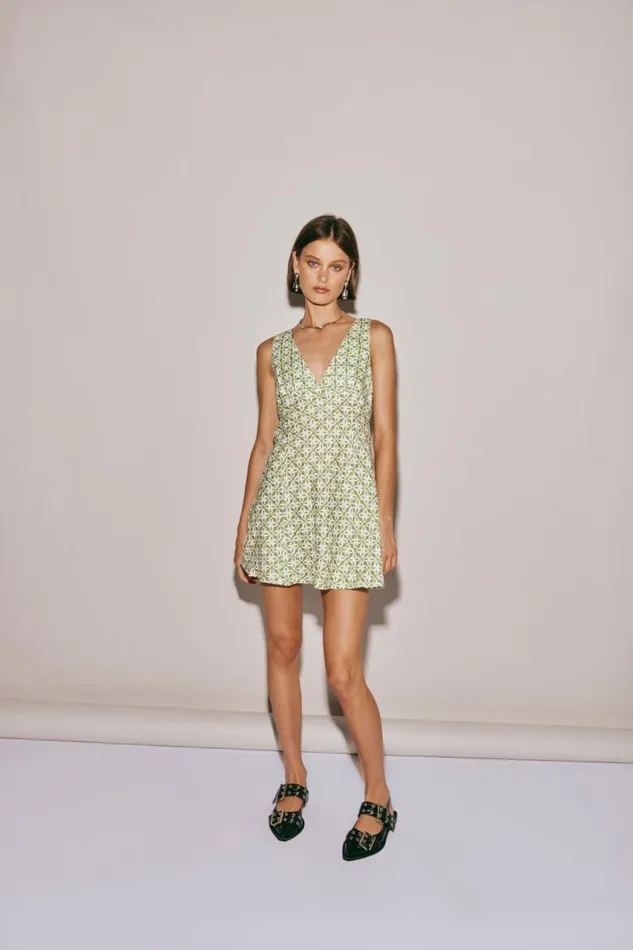 VRG GRL Sun Seeker Bias Cut Linen Mini Dress Sage Women Mini Dresses