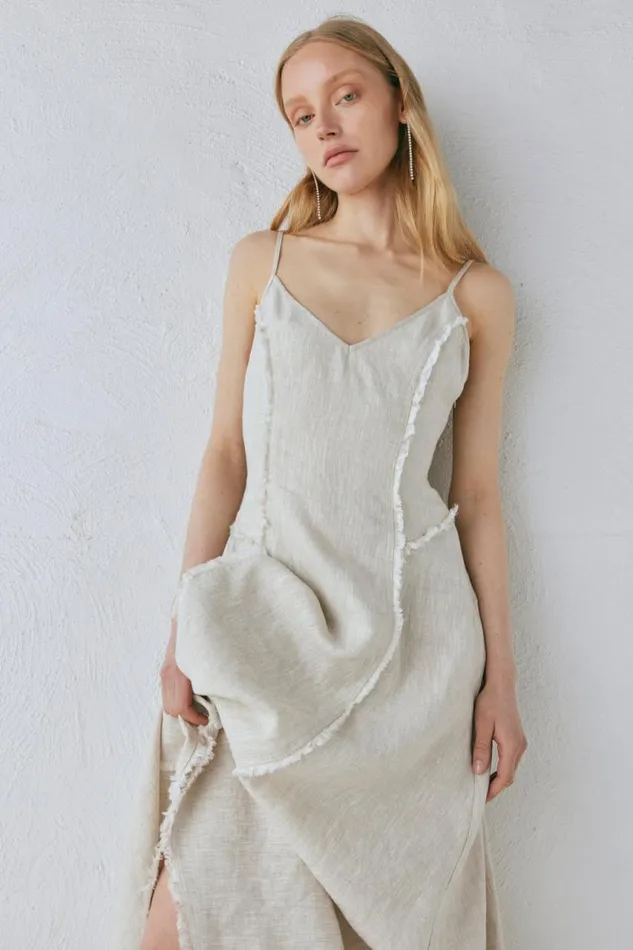VRG GRL Thea Linen Maxi Dress Natural Women MidiMaxi Dresses