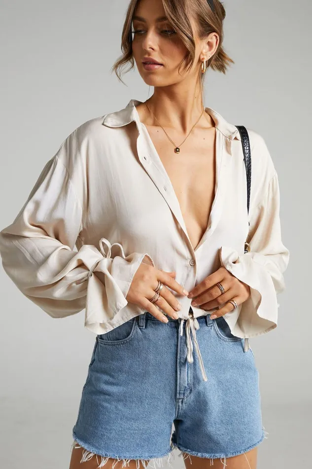 Wanda Shirt 8211 Button Up Shirt In Beige Women Showpo Curve Clothes