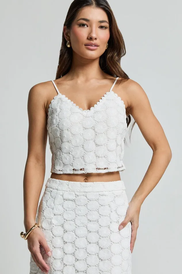 Wendy Top 8211 Broderie Lace Cami Crop Top In White Women Showpo Tops