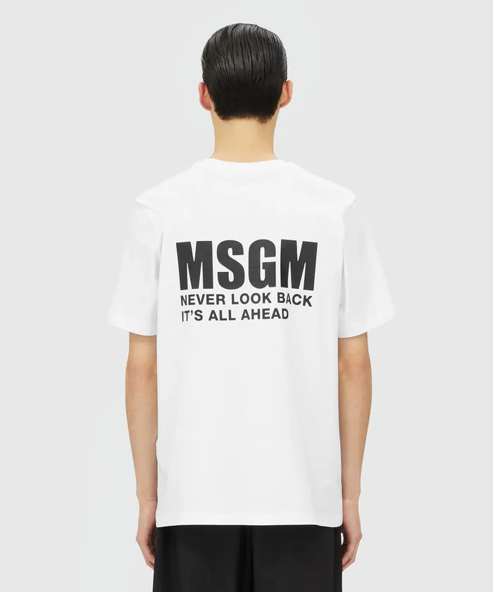 White Jersey TShirt With Impact Logo Men MSGM Tshirts