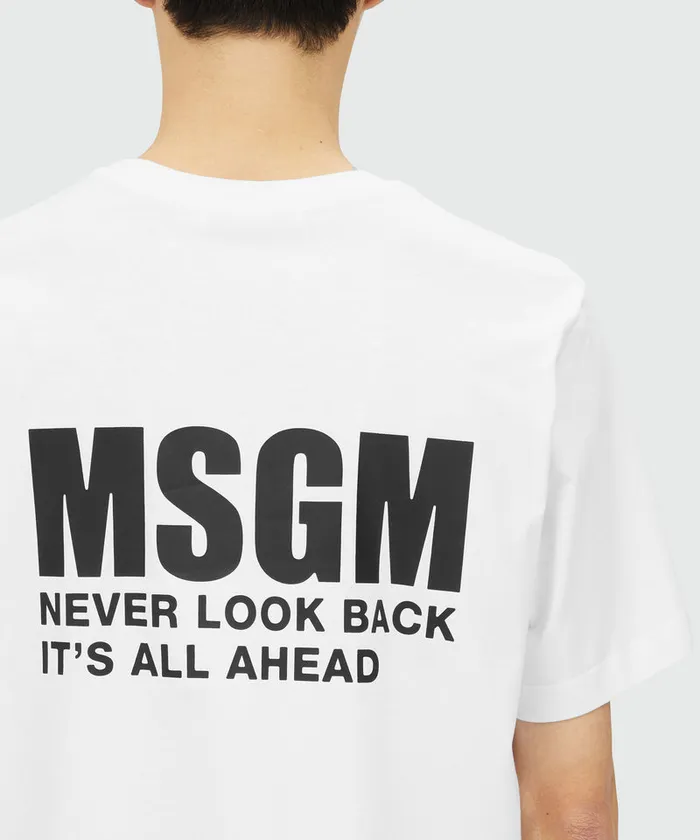 White Jersey TShirt With Impact Logo Men MSGM Tshirts