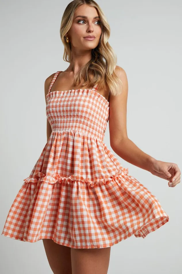Wilda Mini Dress 8211 Shirred Tiered Dress In Orange Women Showpo Dresses