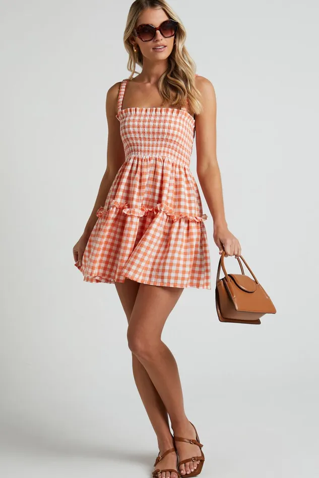 Wilda Mini Dress 8211 Shirred Tiered Dress In Orange Women Showpo Dresses