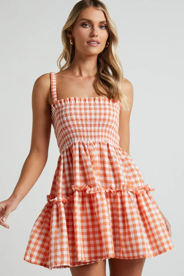 Wilda Mini Dress 8211 Shirred Tiered Dress In Orange Women Showpo Dresses