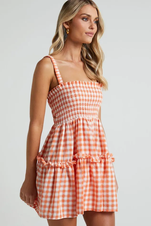 Wilda Mini Dress 8211 Shirred Tiered Dress In Orange Women Showpo Dresses