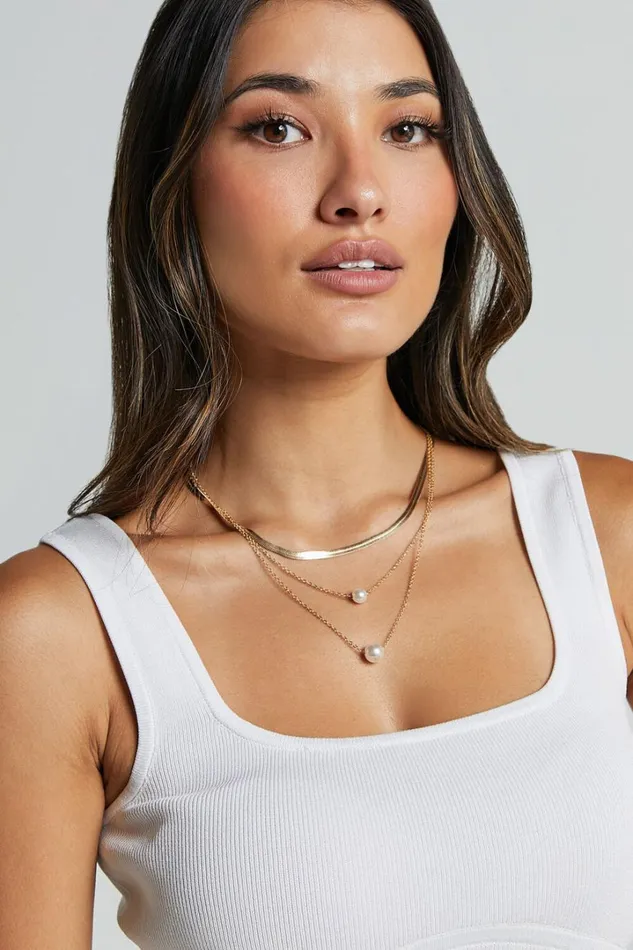 Wilma Necklace 8211 3 Layered Chain and Pearl Pendant Necklace In Gold Women Showpo Necklaces