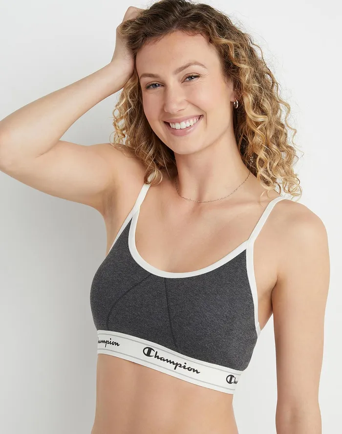 Women039S Bralette Script Logo Granite Heather Women Champion Sports Bras and Bralettes