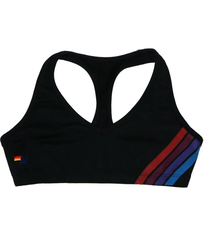 Women 4 STRIPE VCUT SPORTS BRA 8211 BLACK PINK STRIPES Aviator Nation SportsBras