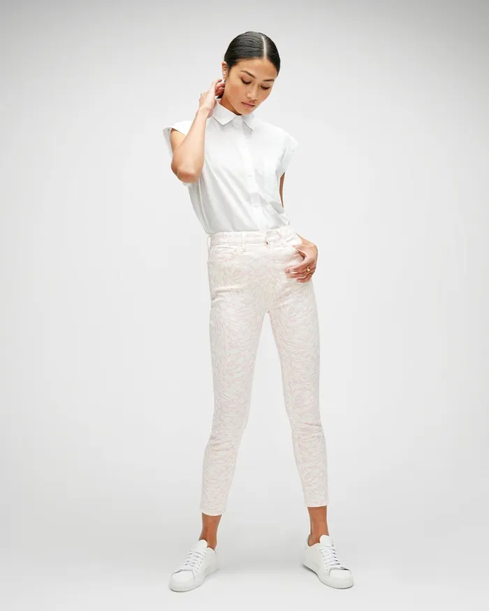 Women 7 For All Mankind Ankle High Waist Ankle Skinny In Pink 038 White Abstract