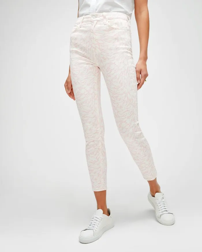 Women 7 For All Mankind Ankle High Waist Ankle Skinny In Pink 038 White Abstract