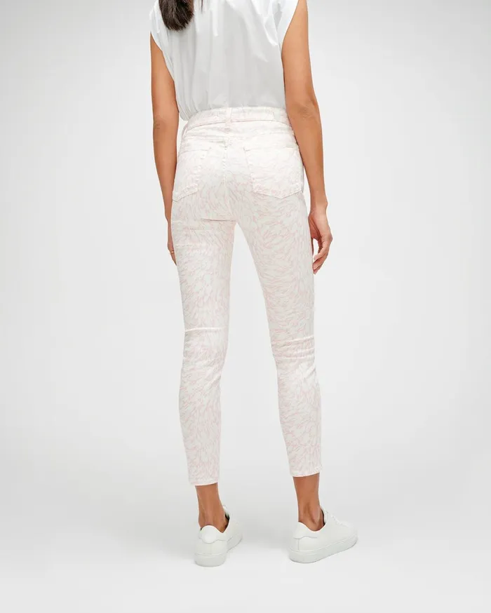 Women 7 For All Mankind Ankle High Waist Ankle Skinny In Pink 038 White Abstract