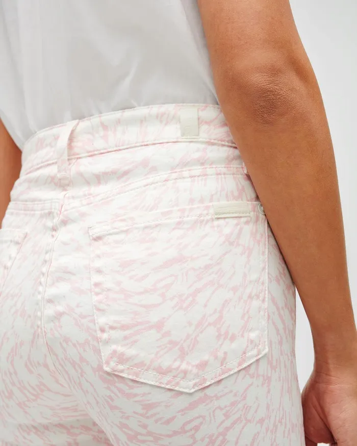 Women 7 For All Mankind Ankle High Waist Ankle Skinny In Pink 038 White Abstract