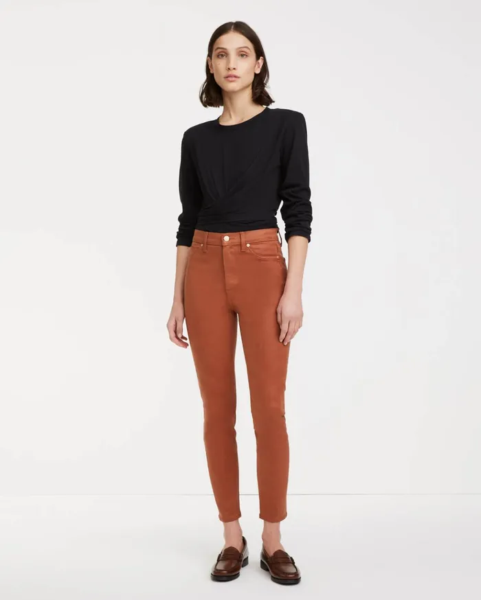 Women 7 For All Mankind Ankle High Waist Ankle Skinny With Faux Pockets In Coated Spice