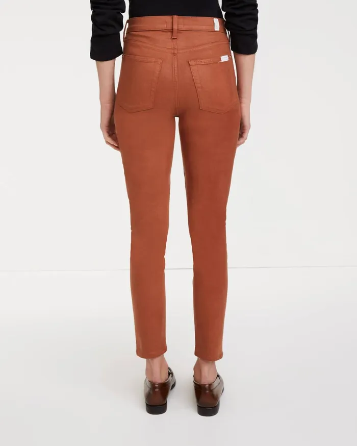 Women 7 For All Mankind Ankle High Waist Ankle Skinny With Faux Pockets In Coated Spice