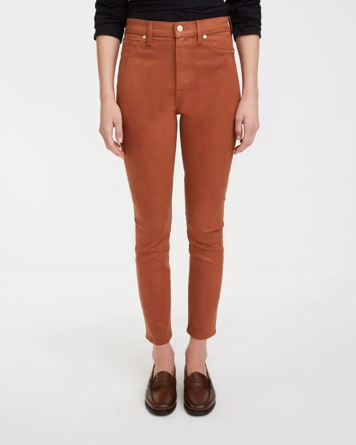 Women 7 For All Mankind Ankle High Waist Ankle Skinny With Faux Pockets In Coated Spice