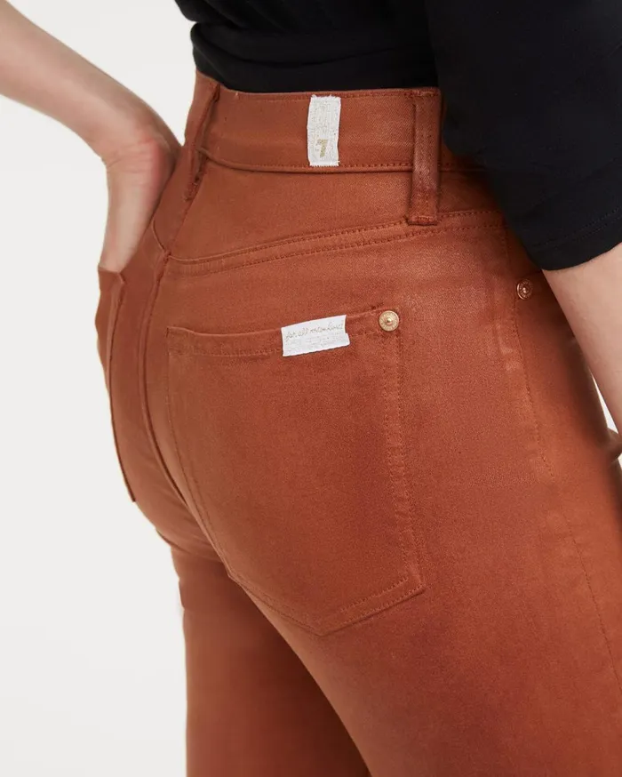 Women 7 For All Mankind Ankle High Waist Ankle Skinny With Faux Pockets In Coated Spice