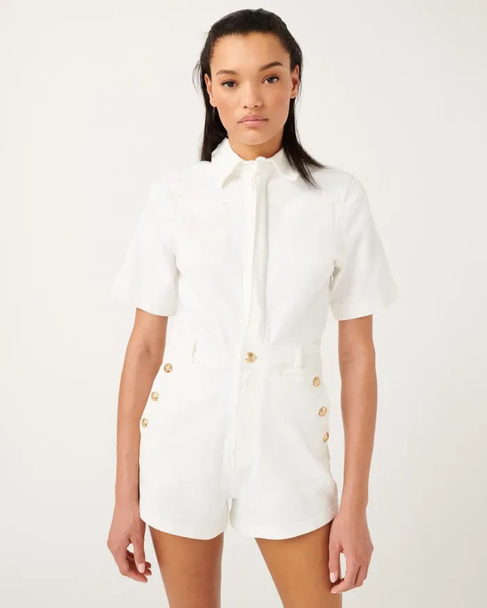 Women 7 For All Mankind Dresses 038 Jumpsuits Romper In Broken Twill White